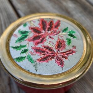 Christmas Chokin Porcelain Red & Gold Trinket Box Metallic Poinsettia Lid